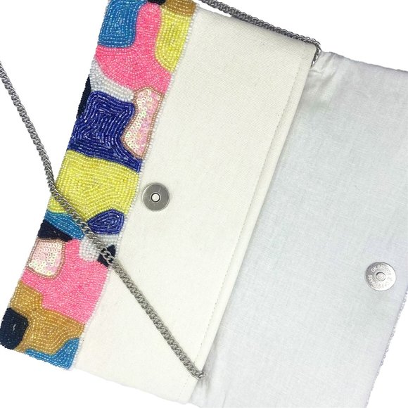 Abstract Art Seed Beaded Crossbody Chain Clutch Bag Handbag NEW - Picture 3 of 3
